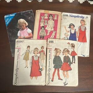 Lot of 5 Vintage 1960's Girl's Sewing Patterns Toddler to Tween, Christmas Dress